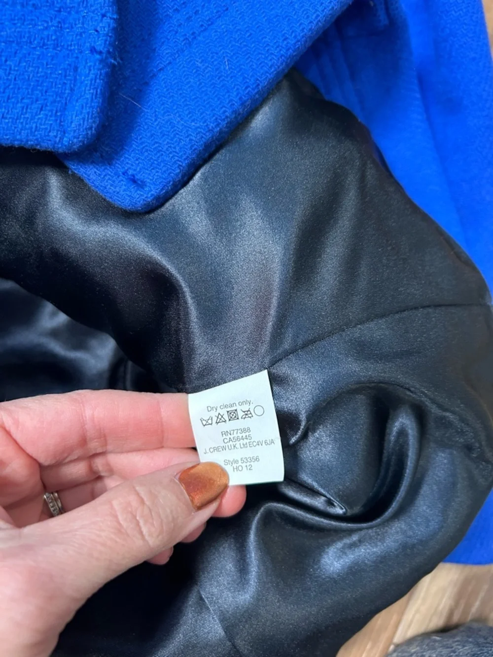 J. Crew stadium cloth nello gori wool pea coat size 8T tall royal blue wool - Picture 5 of 10